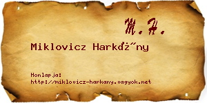 Miklovicz Harkány névjegykártya